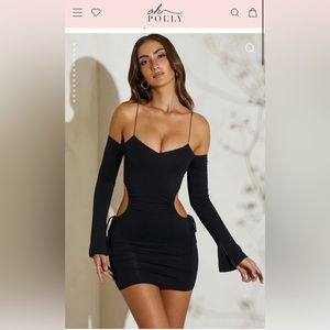 Oh Polly Ruched Cut Out Sides Long Sleeve Mini Dress in Black